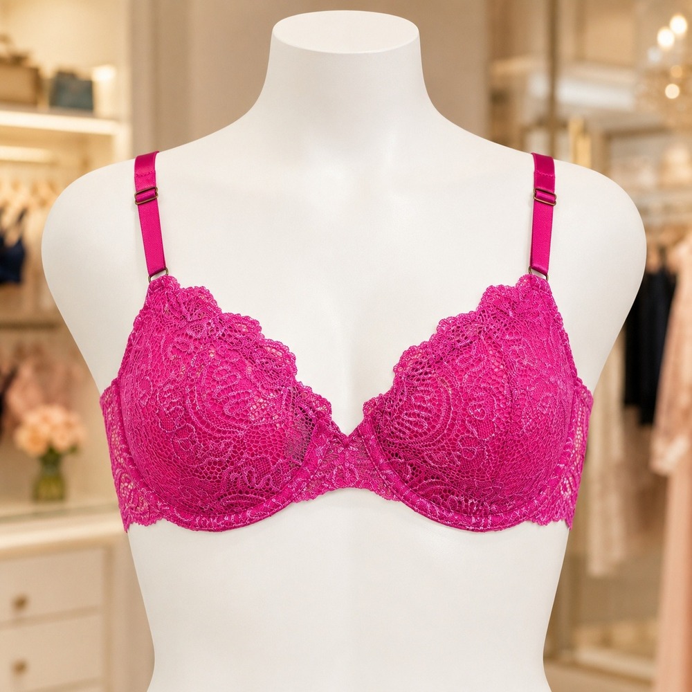 Victorias Secret Very Sexy Push Up Bra 36D Hot Pink Lace Shimmer 11186999-799